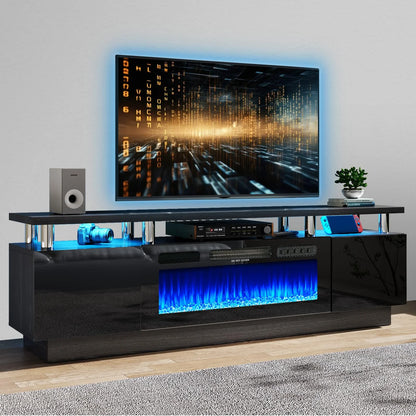 Fireplace TV Stand, Entertainment Center for Tvs up to 80", 70” TV Stand with 36'' Electric Fireplace, LED Lights Entertainment Center, TV Console, Black