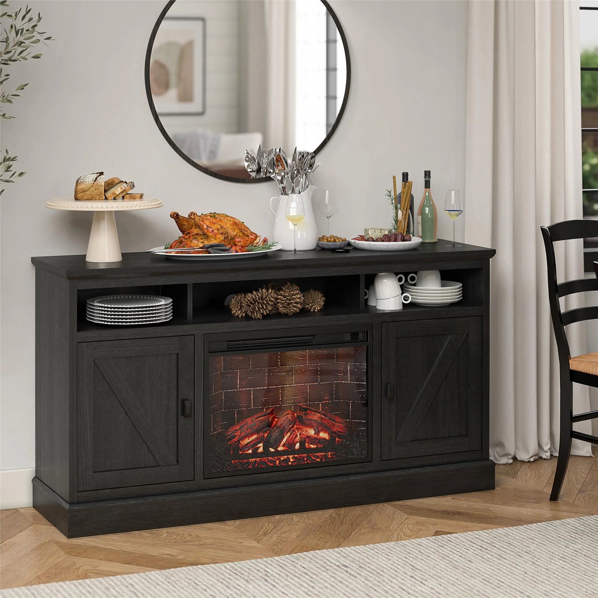 Ashton Lane Electric Fireplace TV Stand for Tvs up to 65", Black Oak