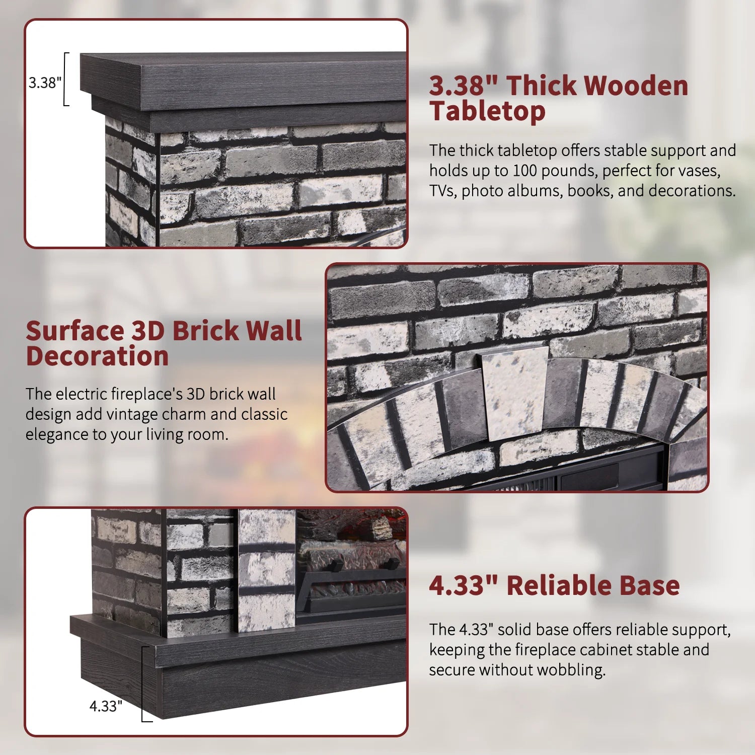 Electric Fireplace with Mantel for 42" TV Stand, Floor Standing Electric Indoor Fireplace