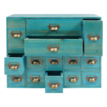 Armario De Almacenamiento Retro De 14 Cajones Organizador De Joyas De Madera Para Dormitorio Mesa