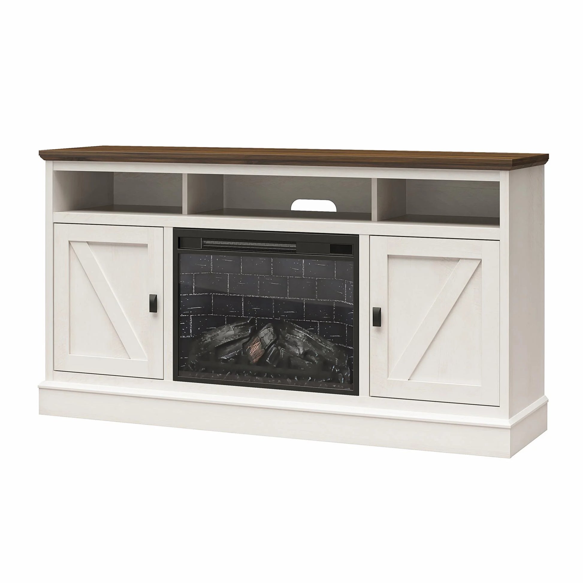 Ashton Lane Electric Fireplace TV Stand for Tvs up to 65", Magnolia Oak/Columbia Walnut