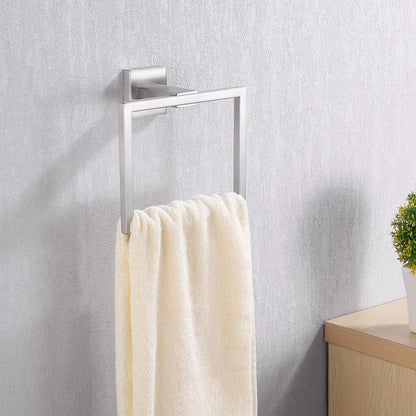 Bath Towel Ring Towel Hanger SUS 304 Stainless Steel Bathroom Accessories Contemporary Hotel Square Style Wall Mount, Brushed Finish, A2480-2