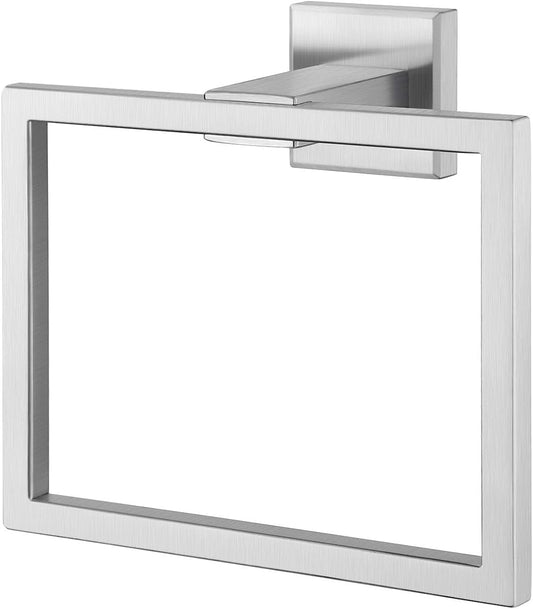 Bath Towel Ring Towel Hanger SUS 304 Stainless Steel Bathroom Accessories Contemporary Hotel Square Style Wall Mount, Brushed Finish, A2480-2