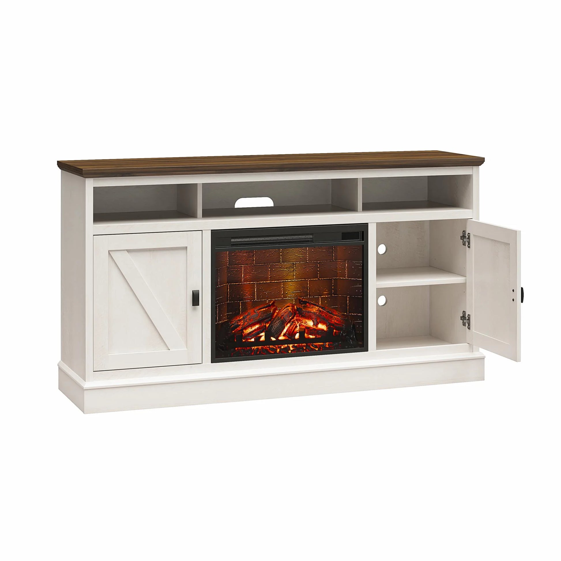 Ashton Lane Electric Fireplace TV Stand for Tvs up to 65", Magnolia Oak/Columbia Walnut