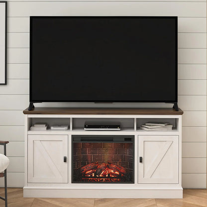Ashton Lane Electric Fireplace TV Stand for Tvs up to 65", Magnolia Oak/Columbia Walnut