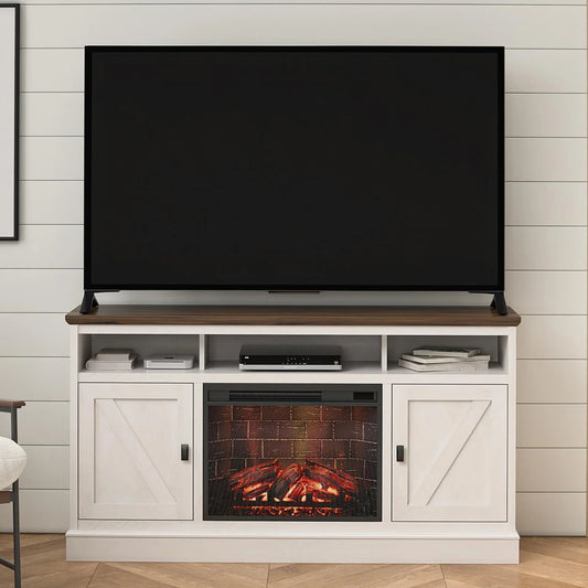 Ashton Lane Electric Fireplace TV Stand for Tvs up to 65", Magnolia Oak/Columbia Walnut