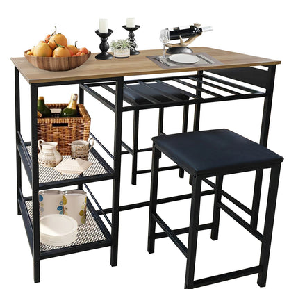 Juego De Mesa De Comedor Bar Para 2 Con Estantes De Almacenamiento Portavasos Y Estante Para Vinos