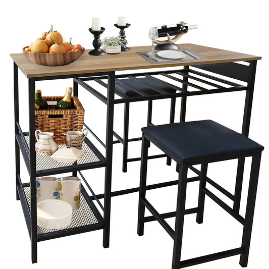 Juego De Mesa De Comedor Bar Para 2 Con Estantes De Almacenamiento Portavasos Y Estante Para Vinos
