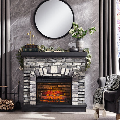 Electric Fireplace with Mantel for 42" TV Stand, Floor Standing Electric Indoor Fireplace