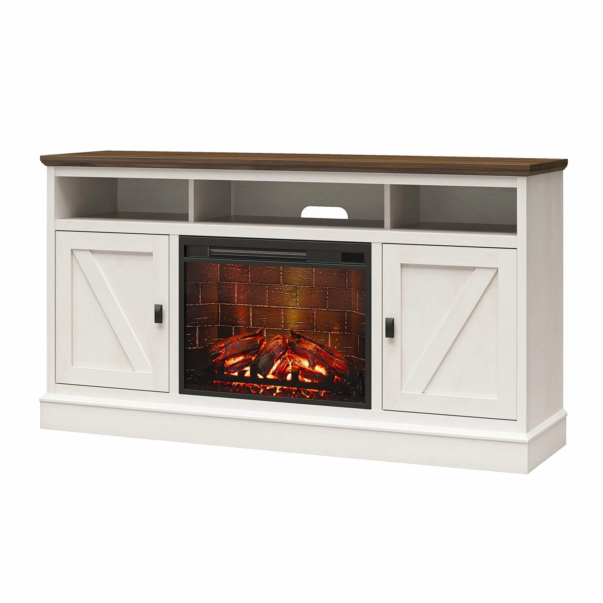 Ashton Lane Electric Fireplace TV Stand for Tvs up to 65", Magnolia Oak/Columbia Walnut