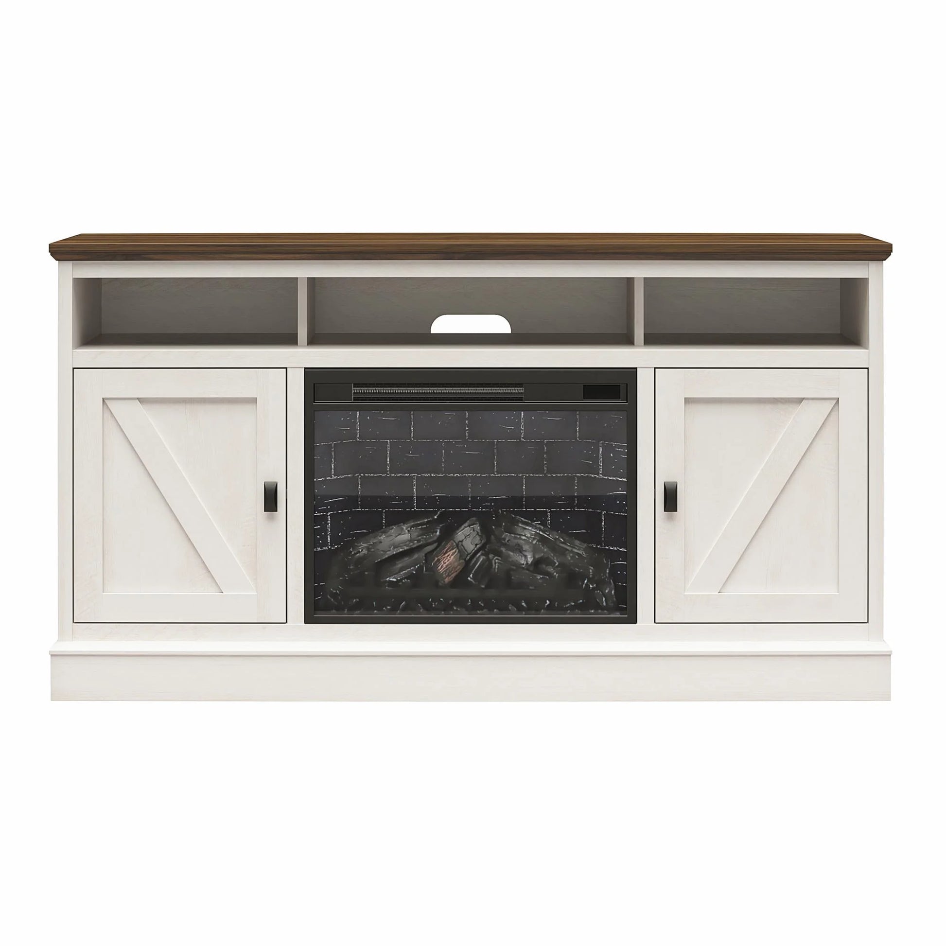 Ashton Lane Electric Fireplace TV Stand for Tvs up to 65", Magnolia Oak/Columbia Walnut