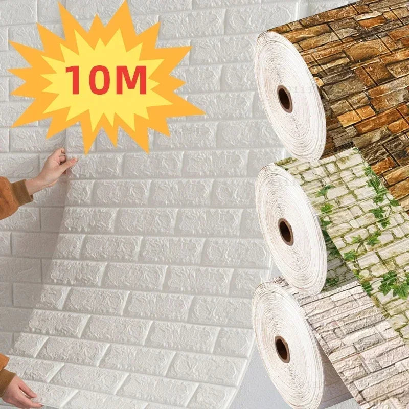 70Cmx1/5/10M 3D Wallpaper Decoration Self-Adhesive Antique Foam Brick Wallpaper Living Room Bedroom Waterproof 3D Wall Sticker