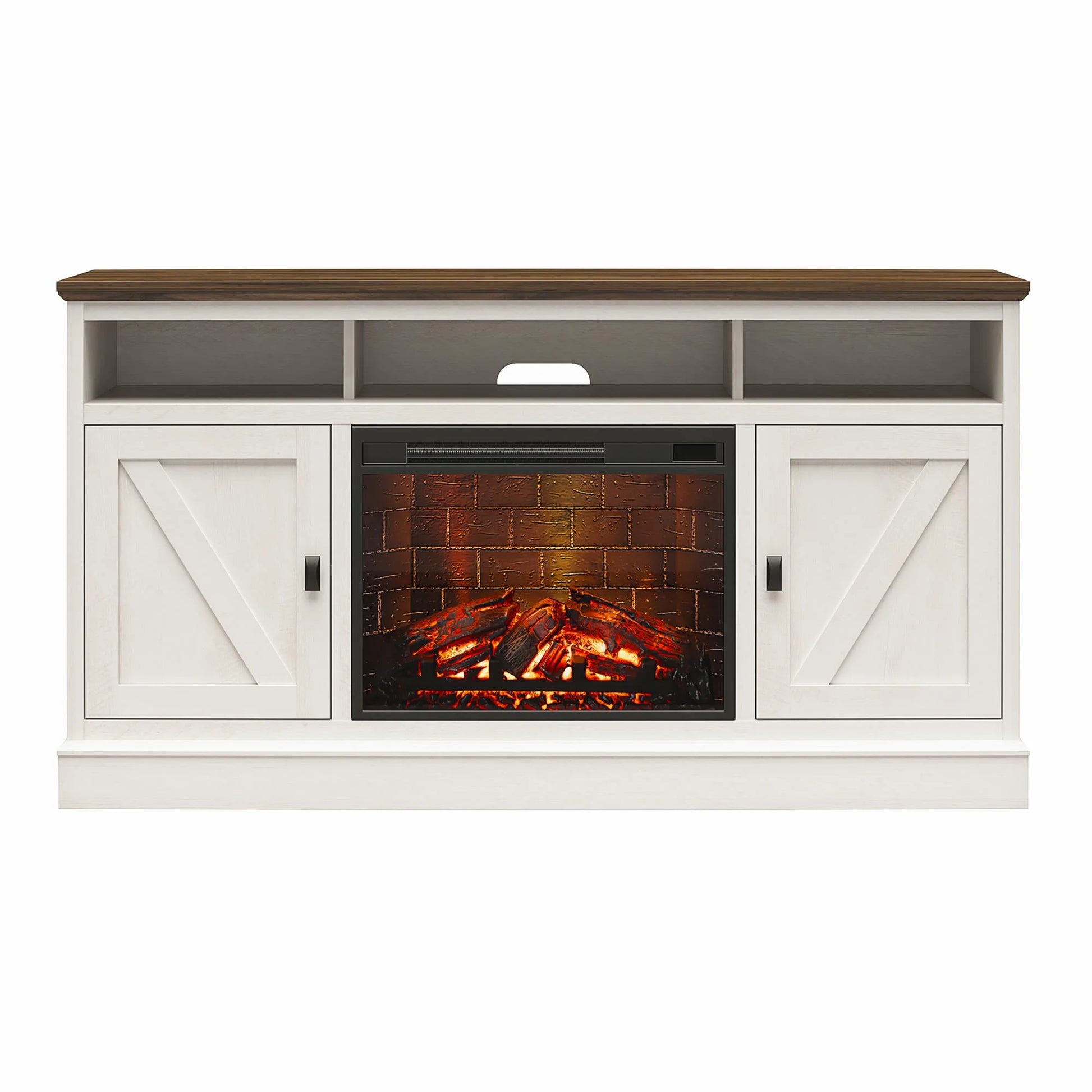 Ashton Lane Electric Fireplace TV Stand for Tvs up to 65", Magnolia Oak/Columbia Walnut