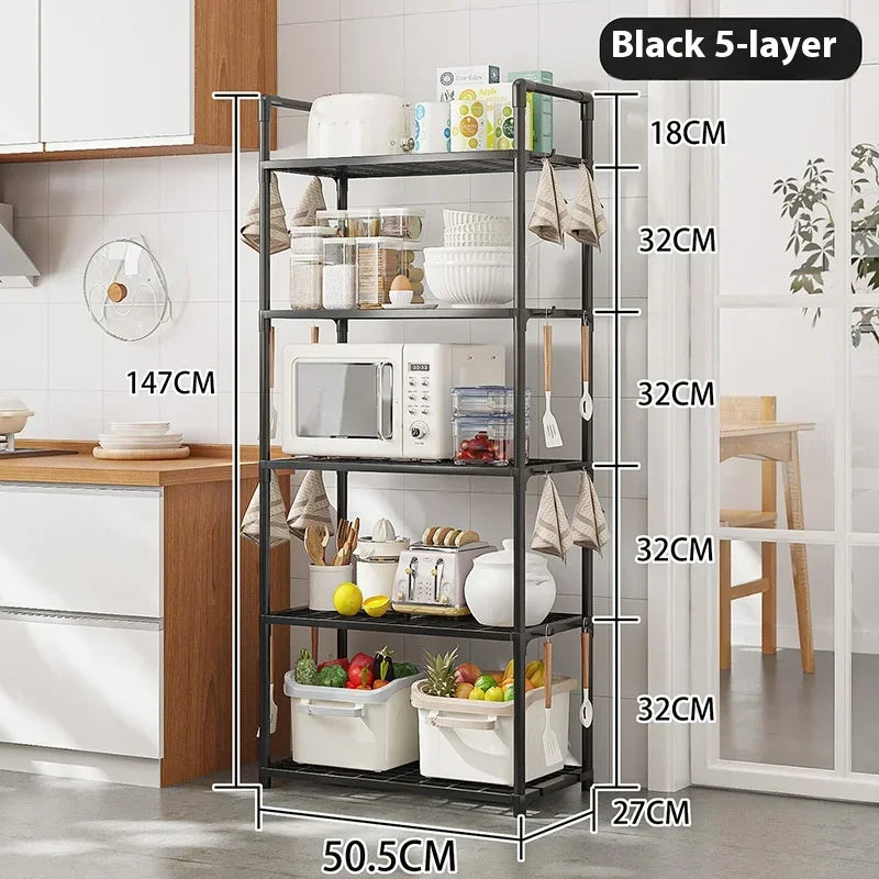 Floor Standing Storage Rack Kitchen Bathroom Microwave Rack Multi Functional Movable without Punching Holes Household Shelves