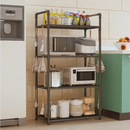 Floor Standing Storage Rack Kitchen Bathroom Microwave Rack Multi Functional Movable without Punching Holes Household Shelves