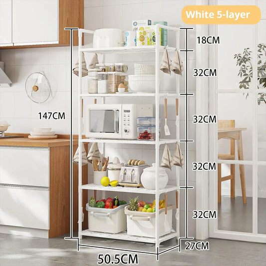 Floor Standing Storage Rack Kitchen Bathroom Microwave Rack Multi Functional Movable without Punching Holes Household Shelves