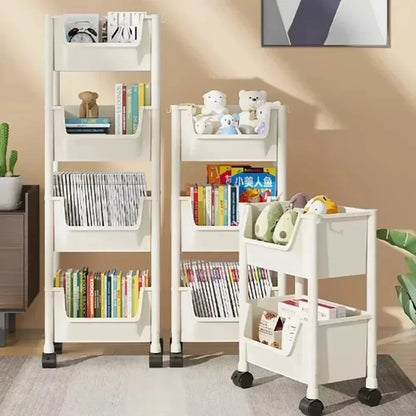 Multi-Tier Snacks Trolley Mobile Living Room Bookshelf with Wheels Bathroom Kitchen Narrow Slit Cabinet Plastic Cart Organizer