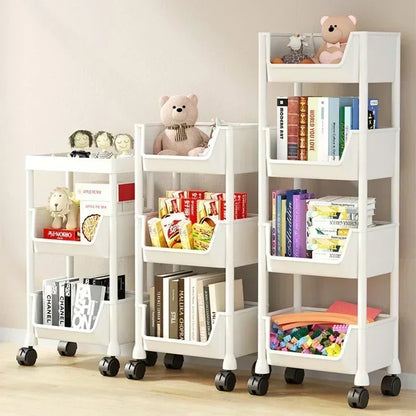 Multi-Tier Snacks Trolley Mobile Living Room Bookshelf with Wheels Bathroom Kitchen Narrow Slit Cabinet Plastic Cart Organizer