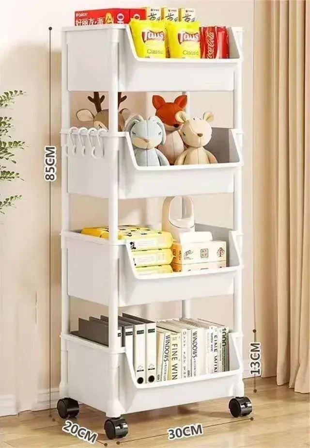 Multi-Tier Snacks Trolley Mobile Living Room Bookshelf with Wheels Bathroom Kitchen Narrow Slit Cabinet Plastic Cart Organizer