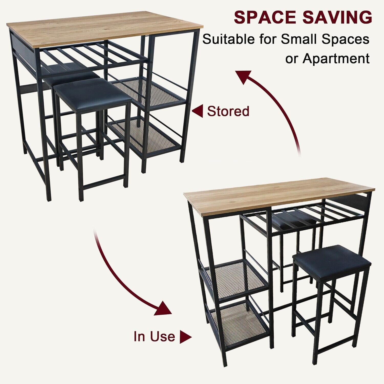 Juego De Mesa De Comedor Bar Para 2 Con Estantes De Almacenamiento Portavasos Y Estante Para Vinos