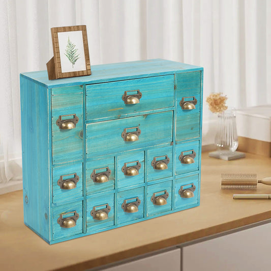 Armario De Almacenamiento Retro De 14 Cajones Organizador De Joyas De Madera Para Dormitorio Mesa