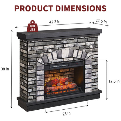 Electric Fireplace with Mantel for 42" TV Stand, Floor Standing Electric Indoor Fireplace