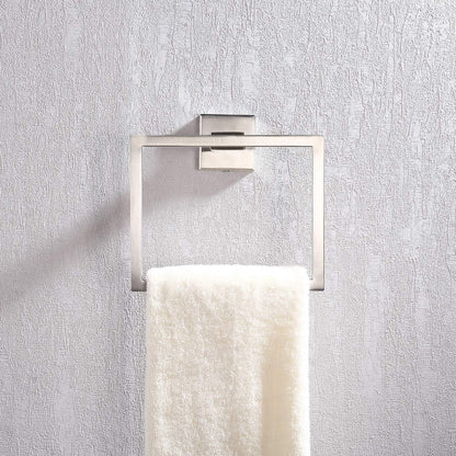 Bath Towel Ring Towel Hanger SUS 304 Stainless Steel Bathroom Accessories Contemporary Hotel Square Style Wall Mount, Brushed Finish, A2480-2