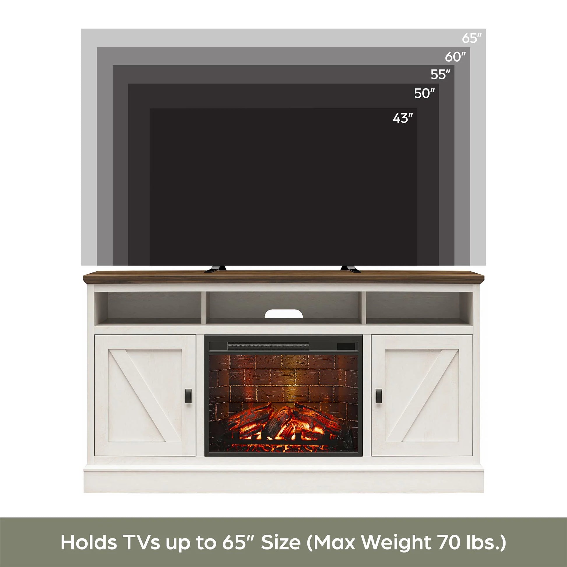 Ashton Lane Electric Fireplace TV Stand for Tvs up to 65", Magnolia Oak/Columbia Walnut
