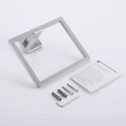 Bath Towel Ring Towel Hanger SUS 304 Stainless Steel Bathroom Accessories Contemporary Hotel Square Style Wall Mount, Brushed Finish, A2480-2