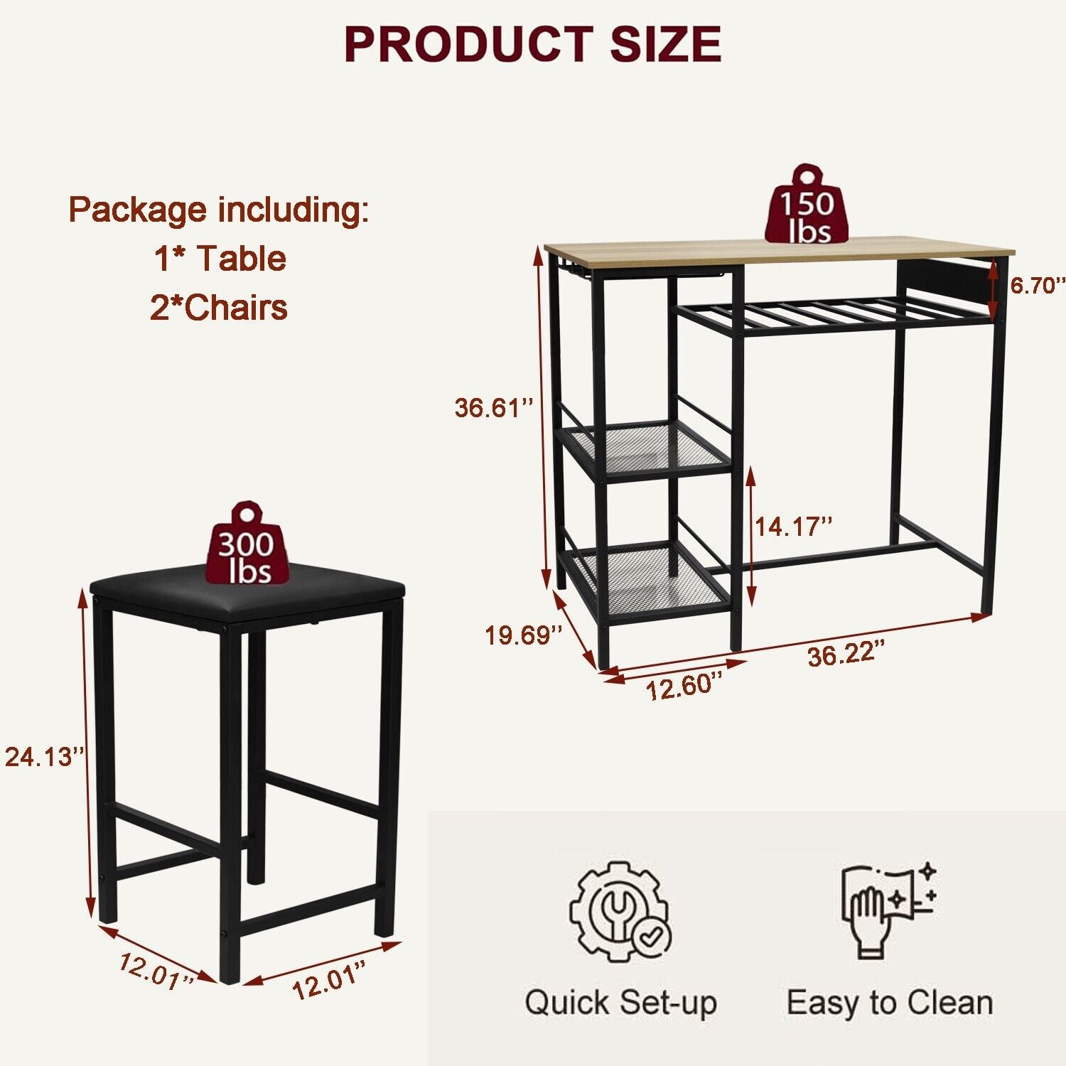 Juego De Mesa De Comedor Bar Para 2 Con Estantes De Almacenamiento Portavasos Y Estante Para Vinos